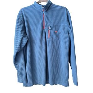 Southern Marsh‎ Mens Waffle Grid Fleece Quarter Zip Pullover Blue Orange Size M